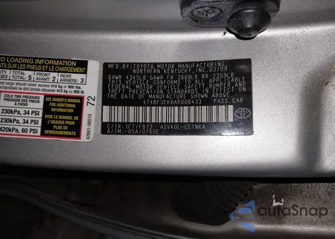 2010 Toyota Camry Le из США, поврежденный, VIN 4T4BF3EK6AR006433